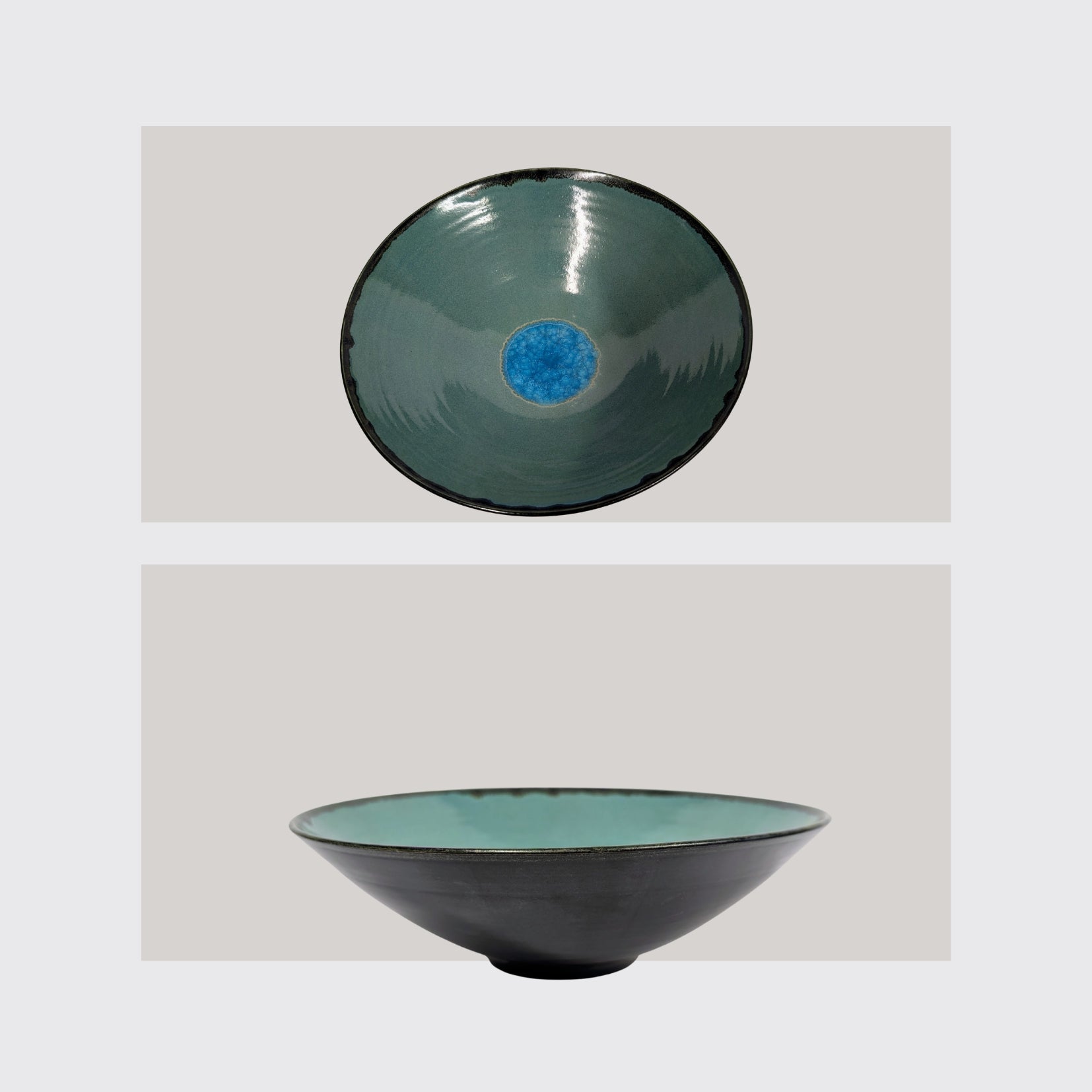Große Schale Seladon Schwarz mit Glas